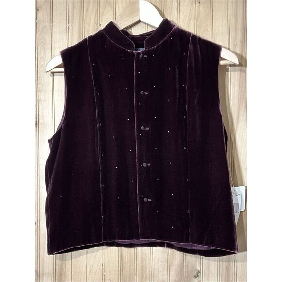 Ralph Lauren Tartan Label New Wine Red Beaded Velvet Vest M Bohemian NWT $99 - Picture 1 of 6